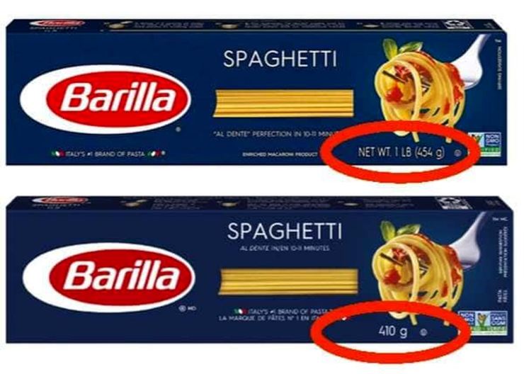 Shrinkflation attuato da Barilla: due grammature differenti