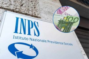 Insegna INPS e banconote euro