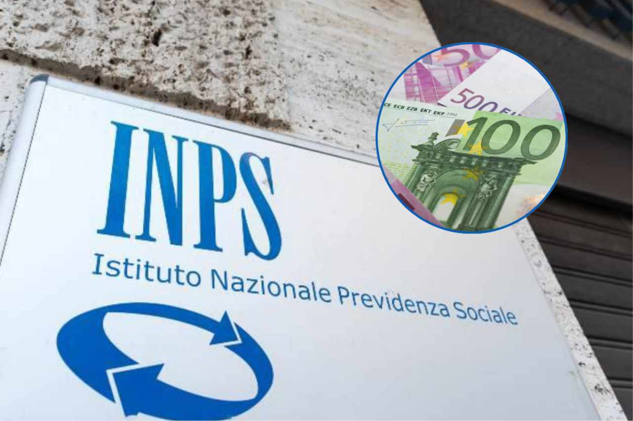 Insegna INPS e banconote euro